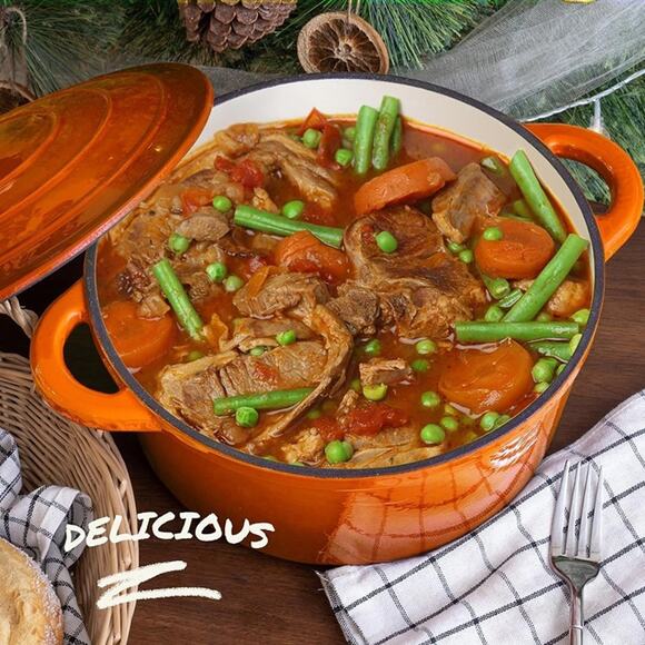 Overmont Enameled Cast Iron Dutch Oven - 5.5QT Pot with Lid Cookbook -Pumpkin - Picture 4 of 7